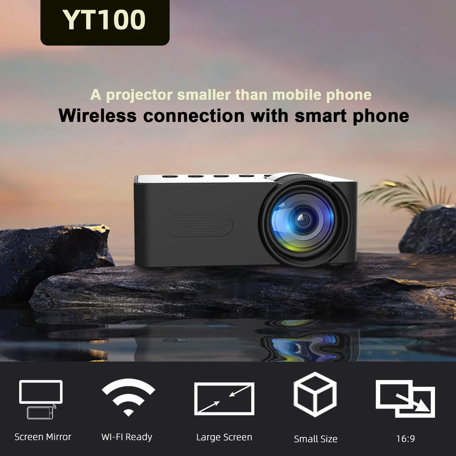 Projecteurs Salange YT100 projecteur Mini Portable haute qualité projecteur extérieur Camping Smartphone sans fil miroir pris en charge Home cinéma 231215