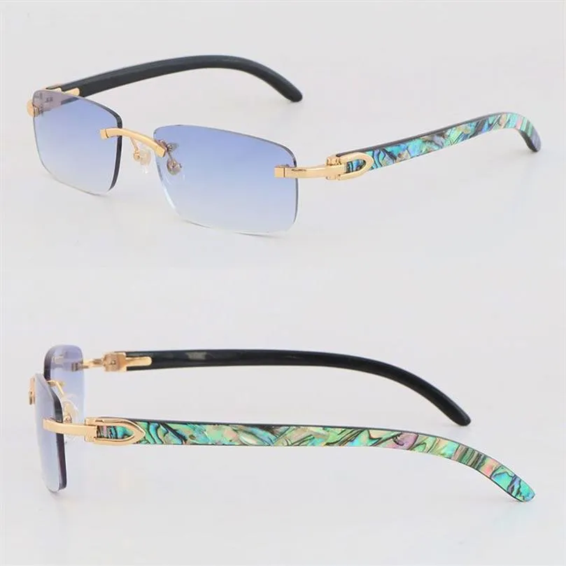 Nouveau coquillage original à l'intérieur des lunettes de soleil en corne de buffle noir pour femmes 3524012 style de mode rayures verticales sans monture en métal mâle Fem259b