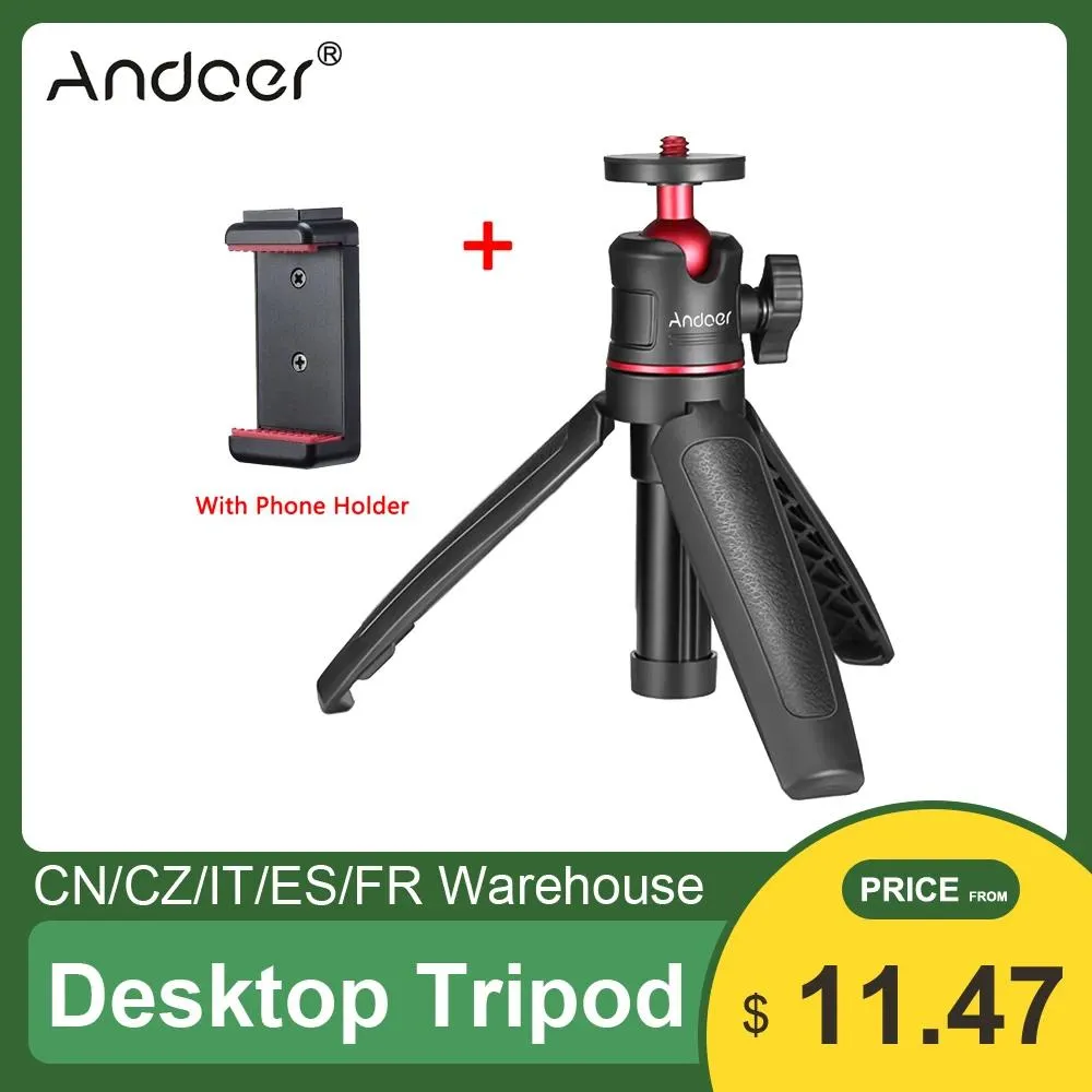 Innehavare Andoer Mini utdragbar kamera Desktop Mobilt stativ för telefontillbehör Monopod handhållen fotograferingsfäste