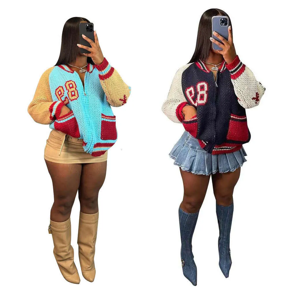 Femmes nouvelle veste de Baseball tricoté concepteur poche unique lettre fermeture éclair vestes amples et décontractées manteau en automne et en hiver