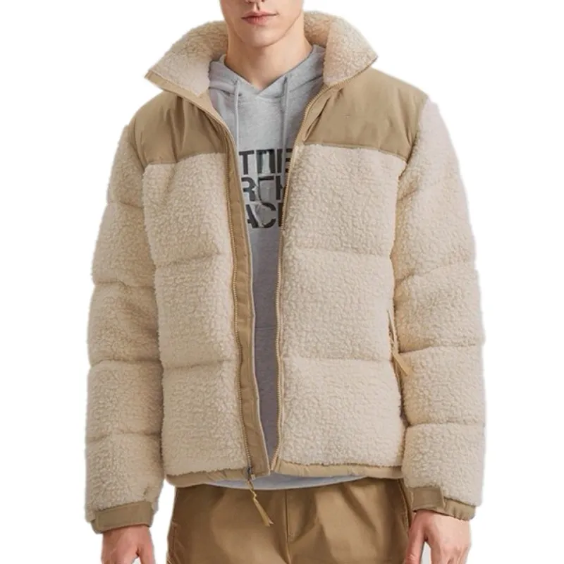 Herrjacka designer fleece jacka kvinnor faux shearling ytterkläder unisex lamm ull vinterrock parka överrock osynlig mössa modet tjocka varma designer kläder