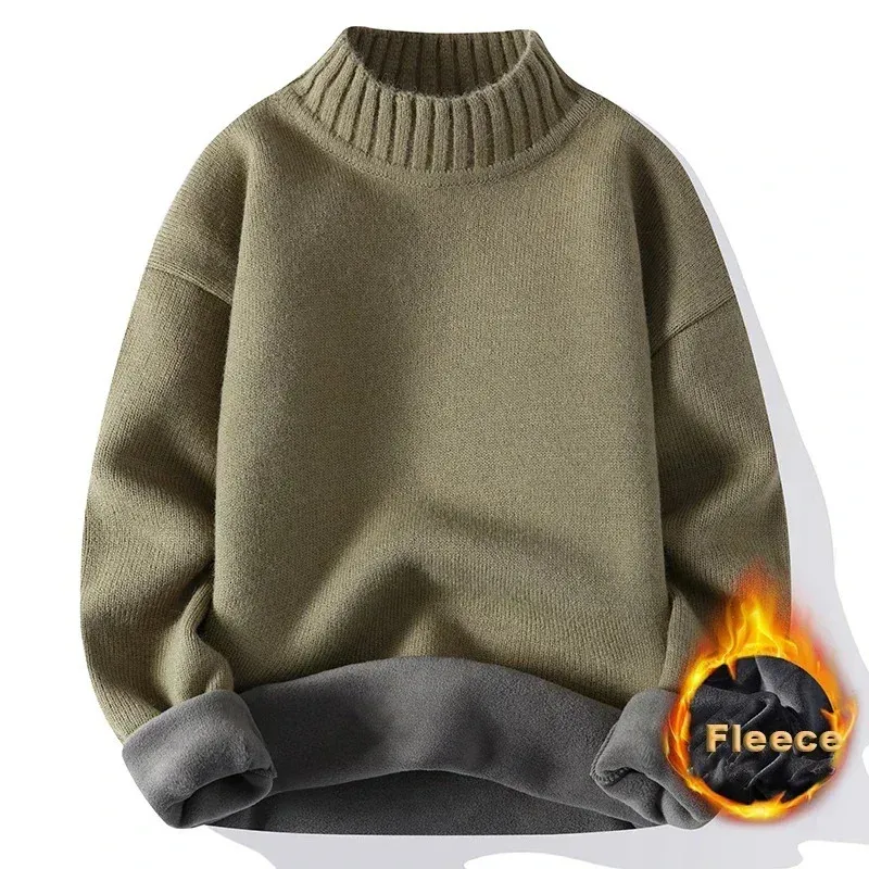 Mens Sweaters Thickened Sweater Knitted Fleece Round Neck Man High Street Casual Long Sleeve Pullovers 231216