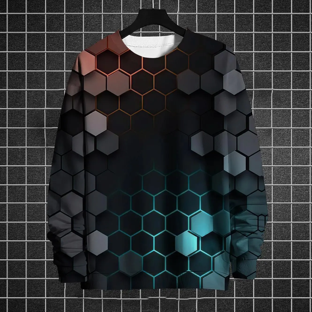 Herrtröjor Vintage Men's Sweatshirt Roligt geometriskt mönster 3D -tryck Simple Men's Top Daily Casual Clothing Loose Overdimensionerad tröja 231215