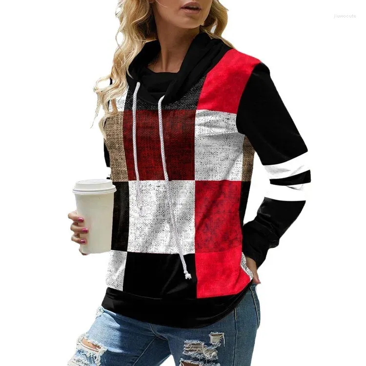 Kadın Hoodies Noel Hoodie Külot Kadın Moda Uzun Kollu Çizme String Ceket Gündelik Ekose Baskı Sweatshirt Üst Femme Siyah