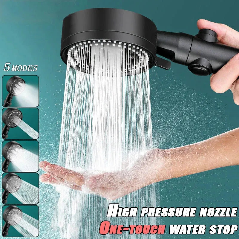 Bathroom Shower Heads High pressure Head Set 5 Modes of Adjustment Showerhead with Hose Water saving One touch Stop Accessories 231216