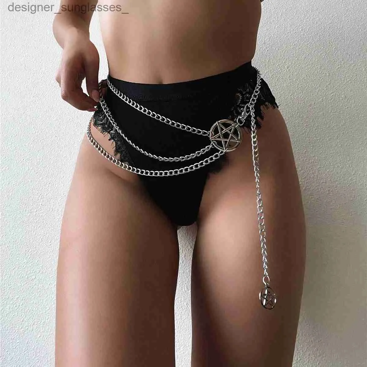 Andra modetillbehör Layer Pentagram midjekedjebälte Kvinnor Sexig magkedjor bikini klänning goth mode vintage bo juvelry231215