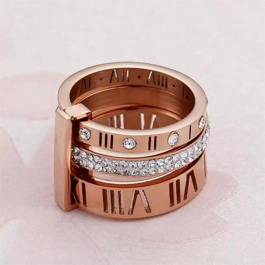 2023 anel designer feminino aço inoxidável rosa ouro numeral romano anel moda casamento noivado jóias presente de aniversário sem box244s