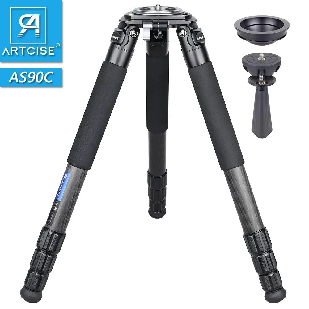 Holders Artcise AS90C Professional Trépied Fiber Fiber Fiber Fiber For DSLR 10 couches 40 mm MAX Tube Ultra Stable STABLE 75 mm Adaptateur