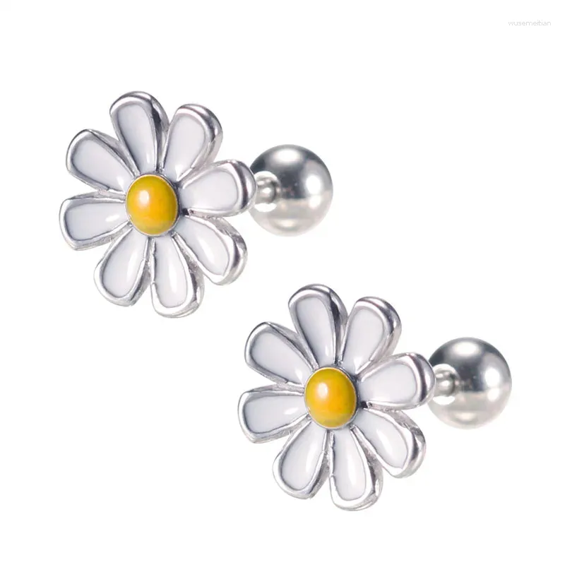 Stud Earrings 2PC Lovely Sunflower Daisy Titanium Steel Anti-allergic Brincos Pendientes Fashion Jewelry For Women