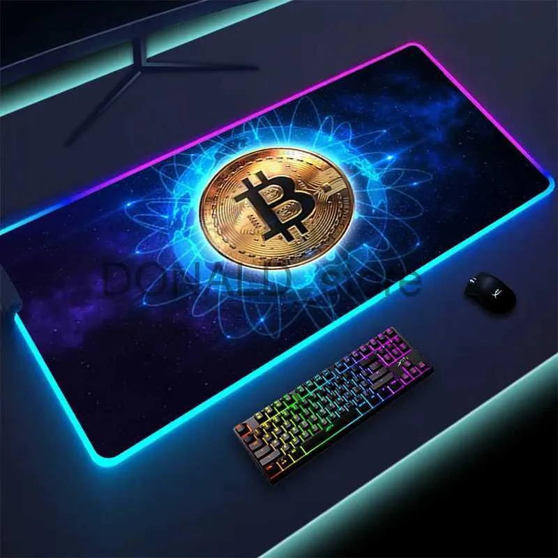 Mouse Pads Wrist Rests Mouse Pad Bitcoin med RGB Laptop Mat Desk Carpet Gamer Accessories Tangentbord Datorbord Deskpad Mousepad PC Anime Mausepad J231215