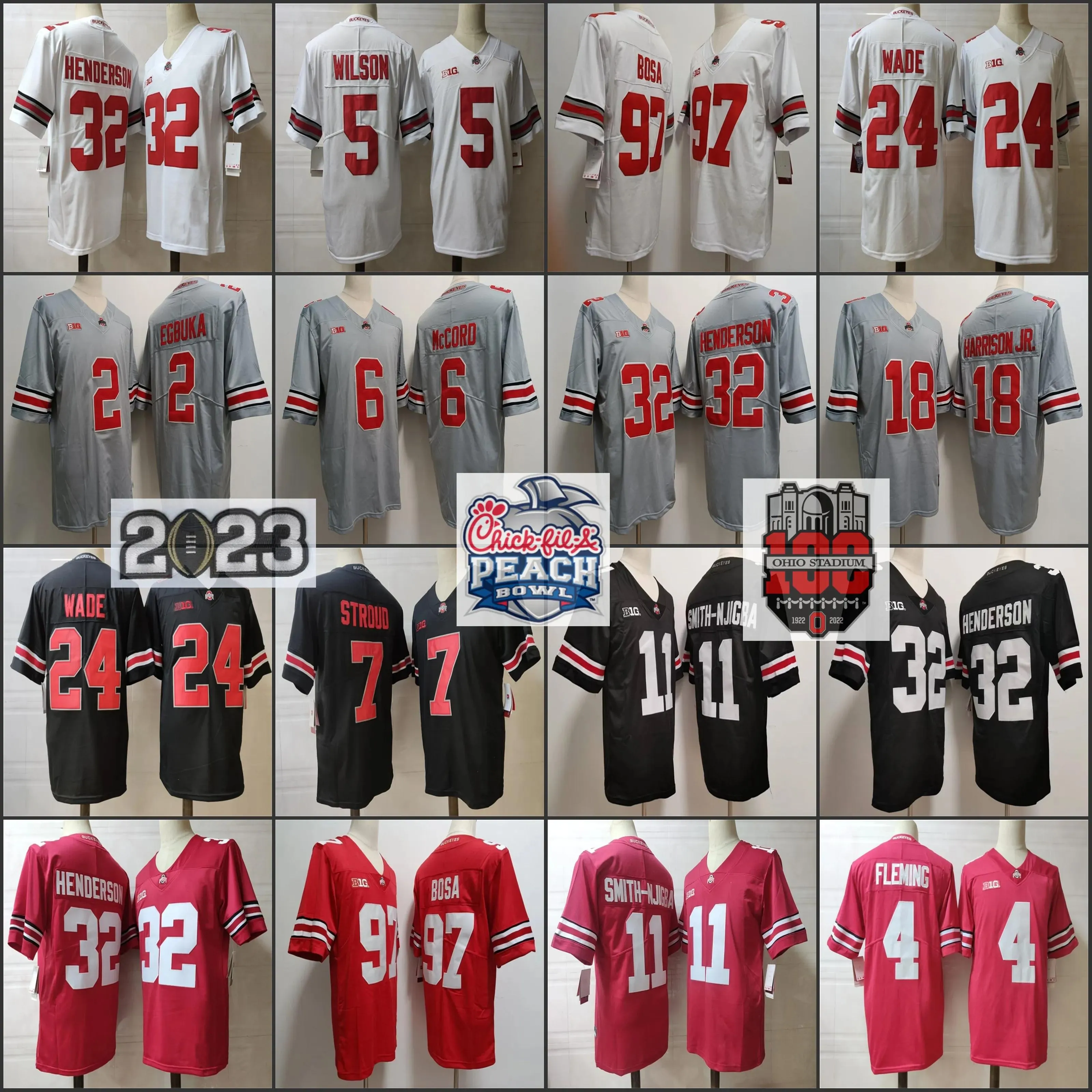 2023 Ohio State Buckeyes OSU College Football Jersey Marrone Chip Trayanum Treveyon Henderson Cade Stover Emeka Egbuka Kyle Mccord Fleming 5X 73