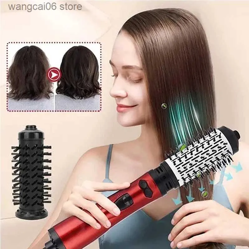 Hair Curlers Straighteners 2 in 1 Rotating Electric Hair Straightener Brush Hair Curler Hair Dryer Brush Hot Air Comb Negative Ion Hair Styler Comb T2312