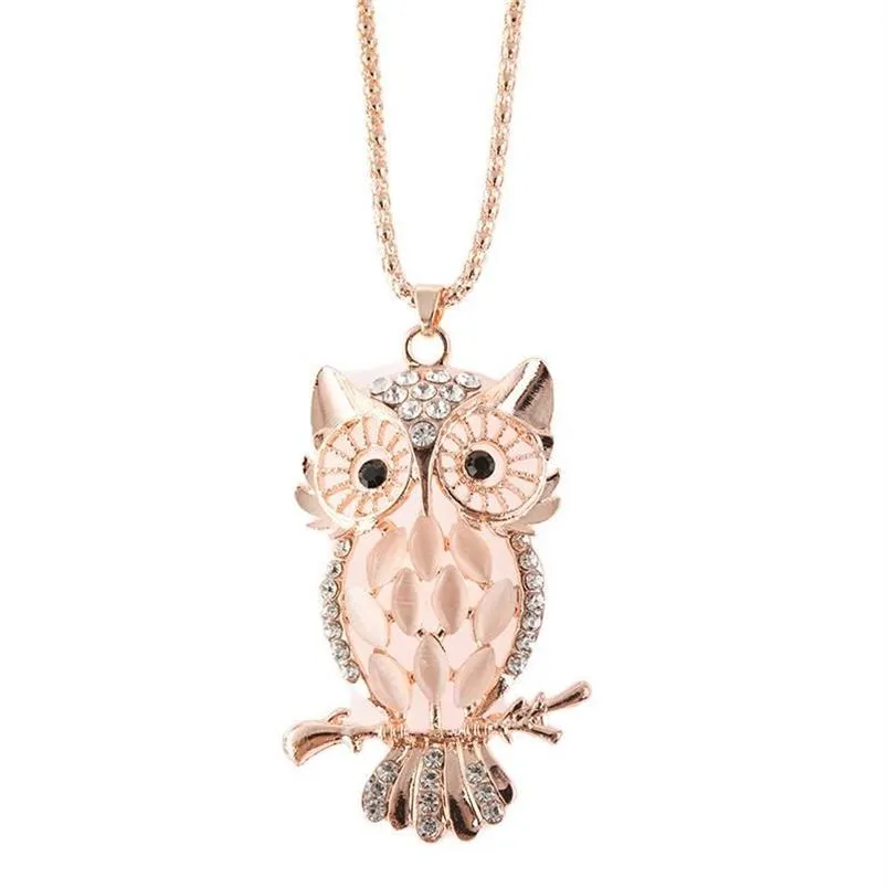 Opale Hibou Pull Chaîne Colliers Mode À La Mode Femmes Déclaration Collier Charme Hibou Pendentif Collier Lady Fille Bijoux Accessoires277J