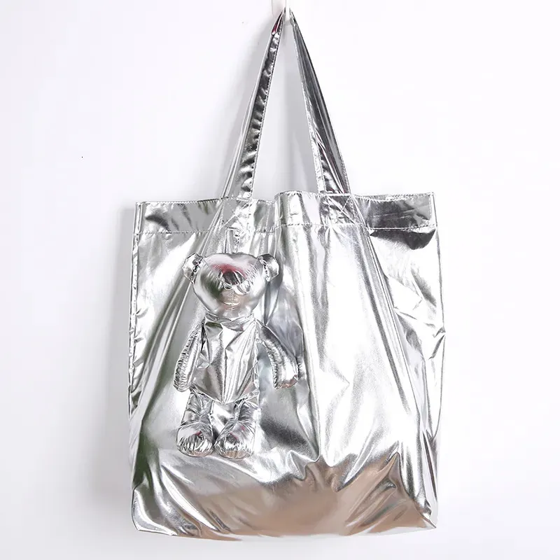 Shopping Bags ECO Silver Coated Bear Cotton filling Waterproof Tote High Quality Reusable grocery High capacity bag Bag 231216
