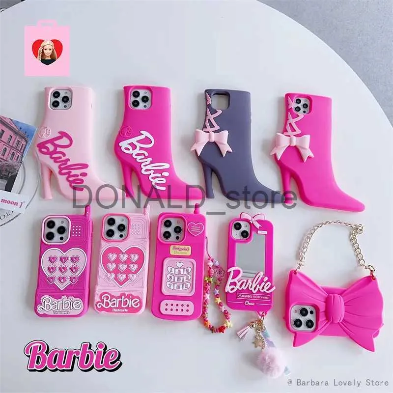 Cell Phone Cases Mugs Barbie Phone Case for Iphone15 Pro Promax Cartoon High Heeled Shoes Silicone Protective Girls Pink Anti Fall Women Fashion Gifts J231216