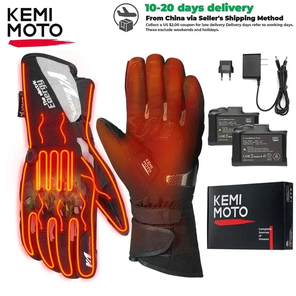 Gants à cinq doigts KEMIMOTO gants chauffants Moto hiver Moto gants chauffants chauds imperméables rechargeables gants thermiques chauffants pour motoneige 231215