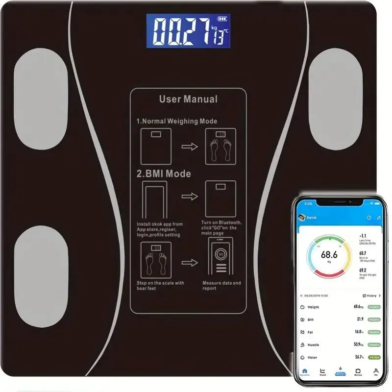 Haushaltswaage Intelligente Waage Bluetoothkompatibel lichaamsvet intelligente elektronische intelligente Gewichtsabnahme Körperfettwaagen 231215