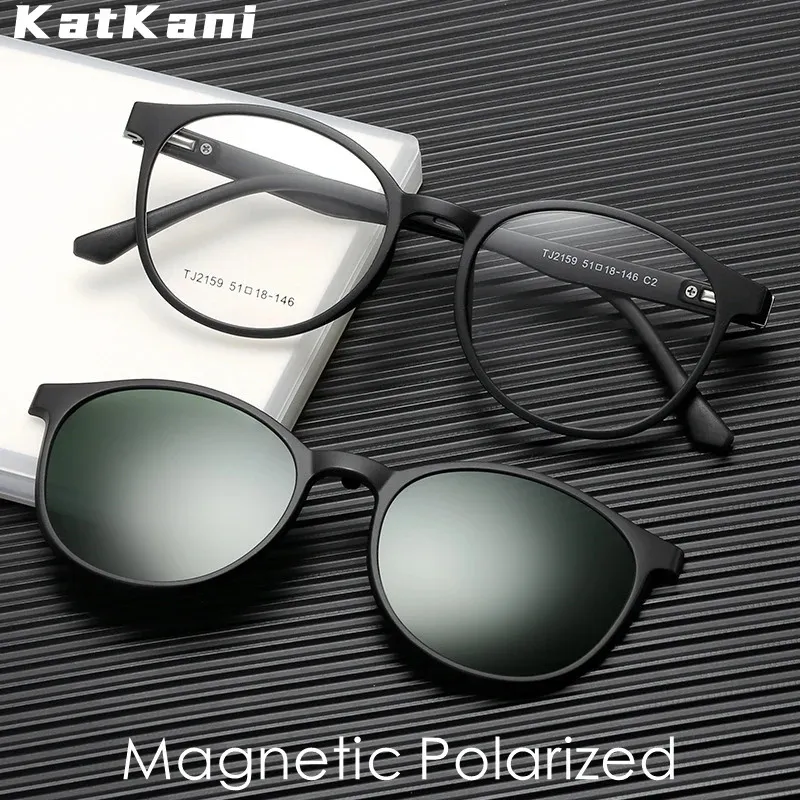 Fashion Sunglasses Frames KatKani Ultra Light Magnetic Polarized Sunglasses Retro Round Fashion Optical Prescription Glasses Frame Men And Women TJ2159 231215
