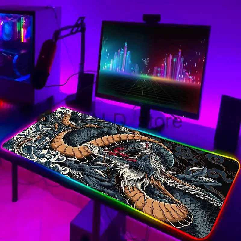 Large Dragon Mouse Pad with Wrist Rest - XXL Gaming LED