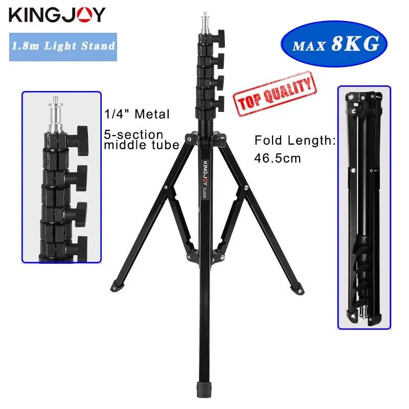 Acessórios KINGJOY Tripé de suporte de luz de 1,8 m Carga máxima de 8 kg para celular Rack de transmissão ao vivo Luz de preenchimento Estação de TV Tripés fotográficos de estúdio