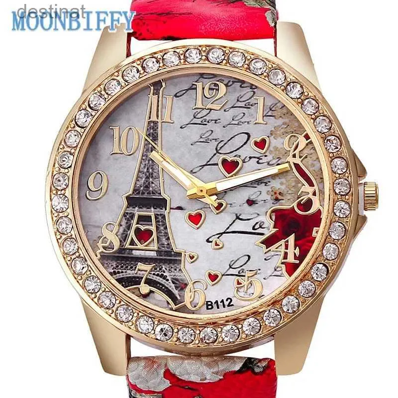 Montres Femme Montres Femmes Mode Luxe Cristal Paris Tour Eiffel Montre Diamant Bande De Cuir Dames Quartz Montre-Bracelet Casual Dames MontreL231216