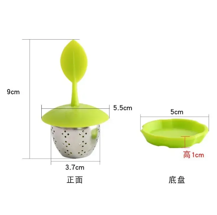 Silicone Tea Infuser Sweet Leaf Cute Teapot Filter Teapot with Drop Tray Herbal Tea Coffee Filter Drinkware Tea Strainer 1215