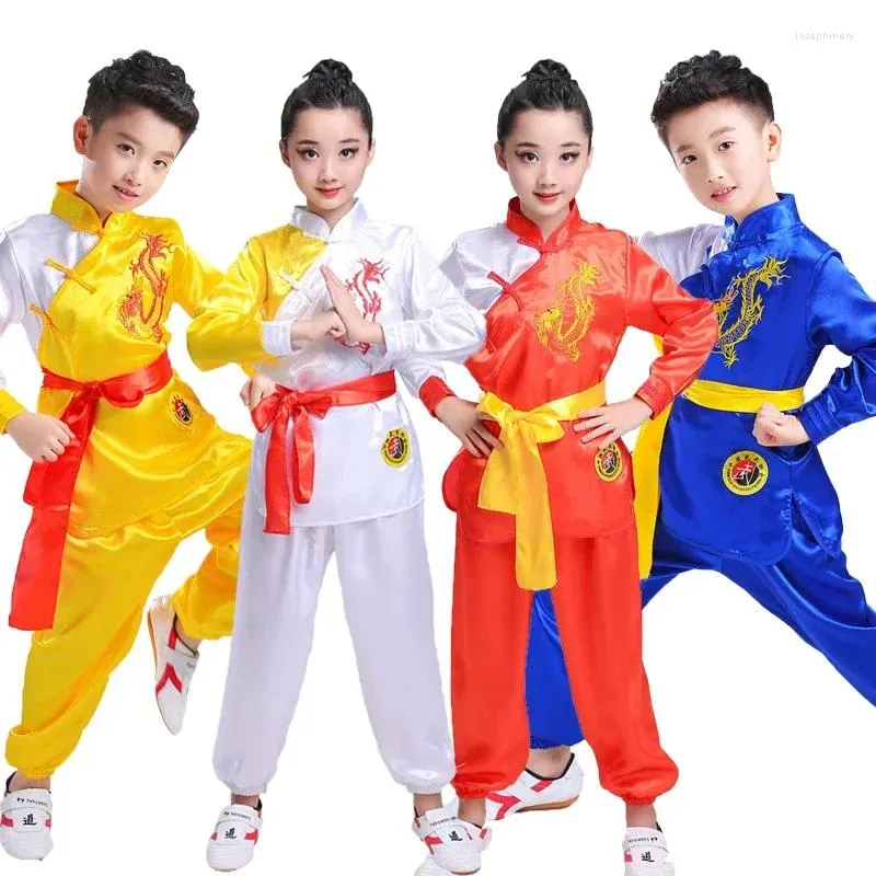 Palco desgaste menina traje chinês para criança china tradicional wushu uniforme terno menino desempenho kungfu conjunto
