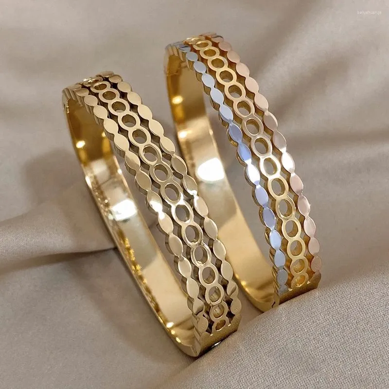 Bangle färgglad bred skiktad våg rostfritt stål armband för kvinnor trend manschett geometriska design vattentäta smycken