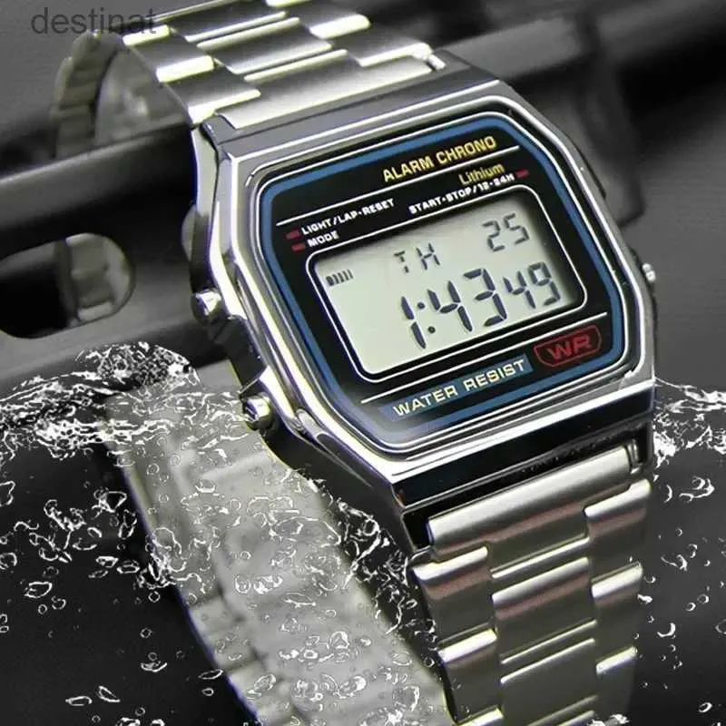 Women's Watches F91W Stainless Steel Band Watch Luxury Waterproof Retro Digital Sports Military Watches Men Women Electronic Wrist Watch ClockL231216