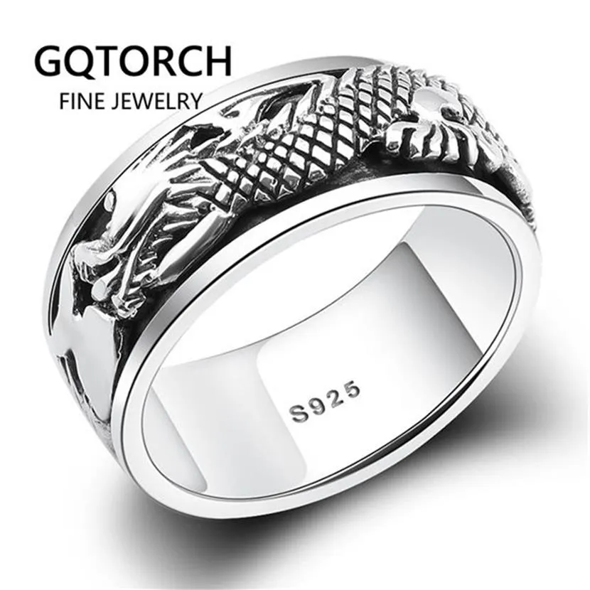 Echt Reine 925 Sterling Silber Drachen Ringe Für Männer Drehbare Transfer Glück Vintage Punk Retro Stil Anel Masculino Aneis Y1124237R