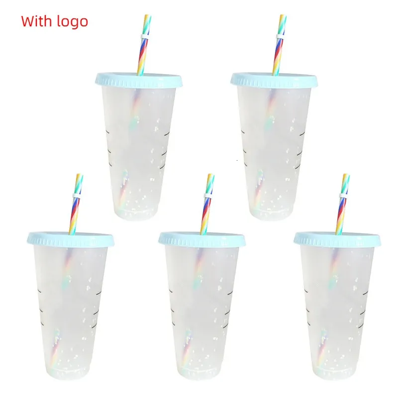 Mokken 1 5PCS Strokop Met En Schaal Herbruikbare Kleur Magisch Plastic Koud Water Kleur Veranderende Tumbler Verkleuring 231216