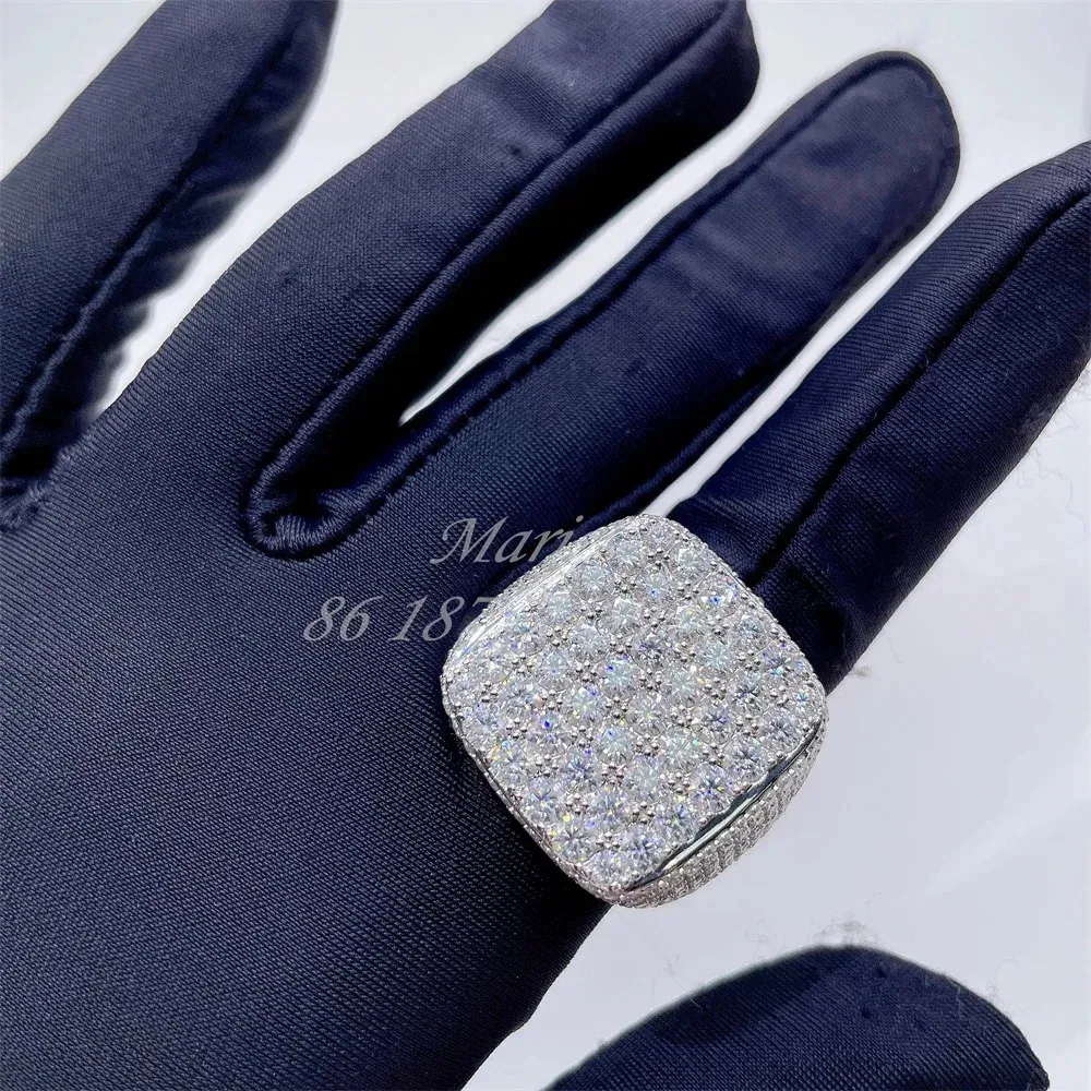 Wedding Rings Iced Out Ring for Men Real Gold Plated Prong Setting Copper CZ Stones Hip Hop Fashion Jewelry Trend 231215