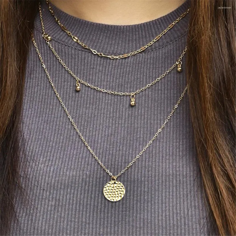 Pendant Necklaces Fashion Gold Plated Chain Simple Honeycomb Pattern Coin Multilayer Necklace For Women Boho Choker Jewelry Gift