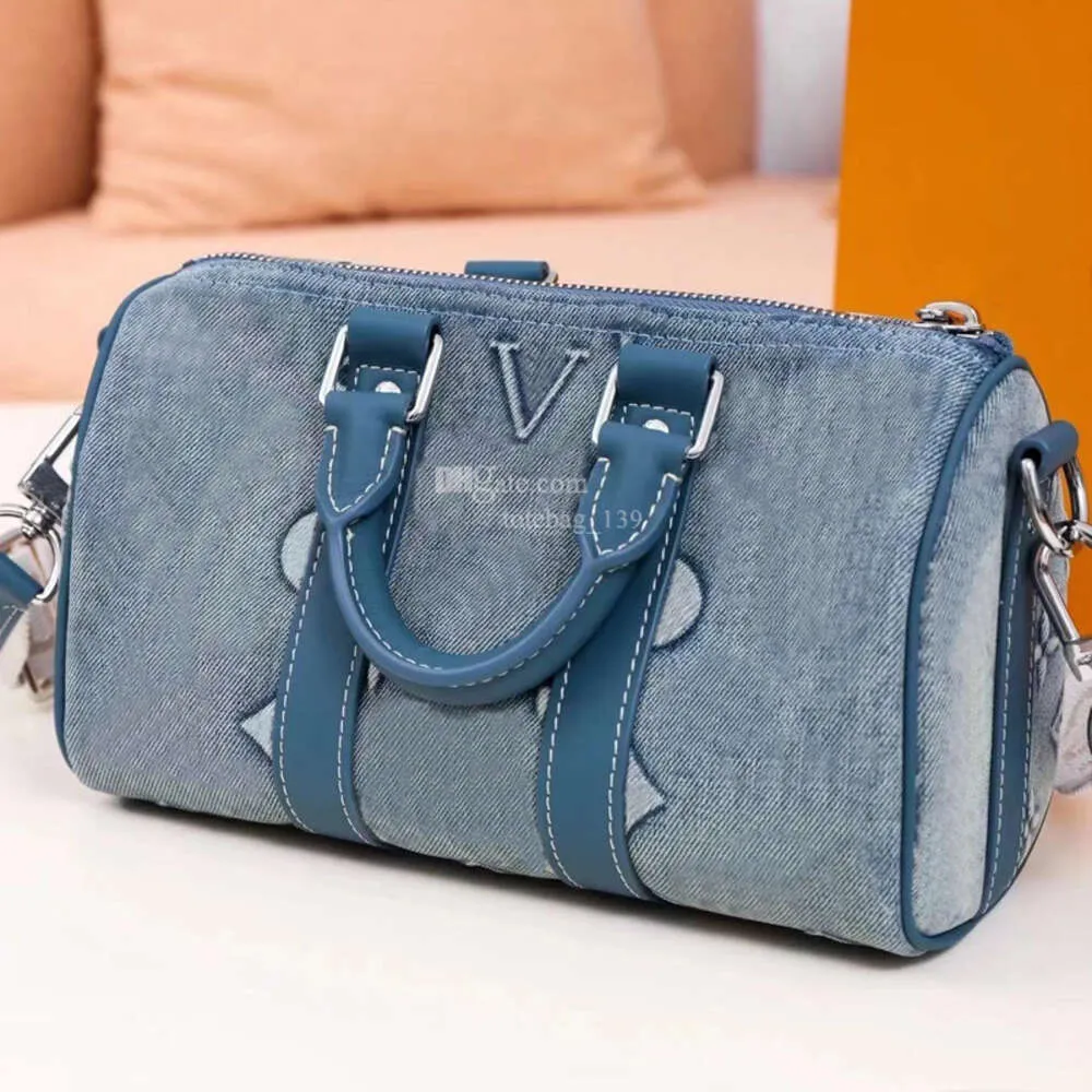 Mode plunjezak keepall M46271 25cm luxe handtassen dames heren plunjezak designer reistas denim schouder lederen tassen kussen tote crossbody klein