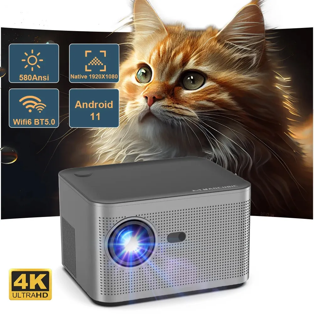 Projectors Magcubic 580ansi Android11 ​​Projector 19201080P 4K WiFi6 AllWinnerH713 BT50 Electronic Focus Voice Control Home Cinema Projektor 231215