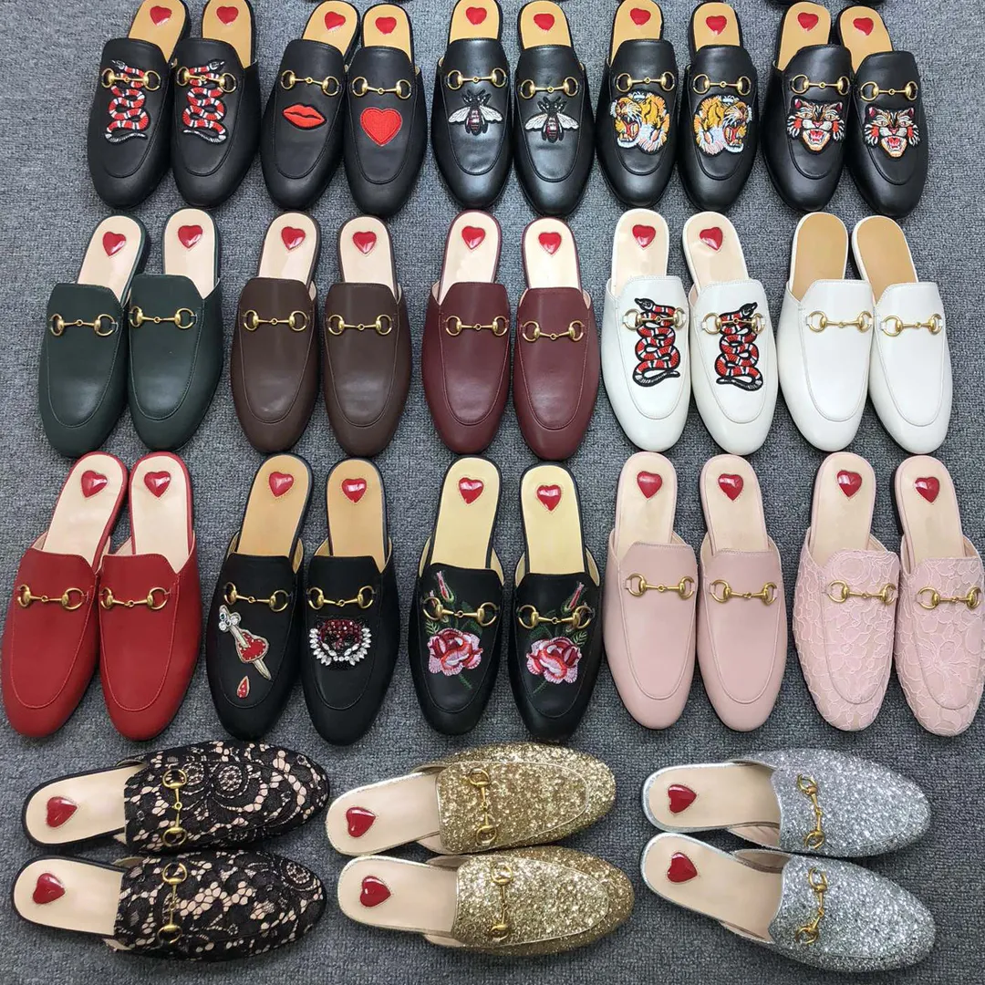 slippers Women Princetown Autumn Winter Warm Wool Slipper Classic Metal Buckle Embroidery Sandals Men Leather Half Slipper Pattern Slides