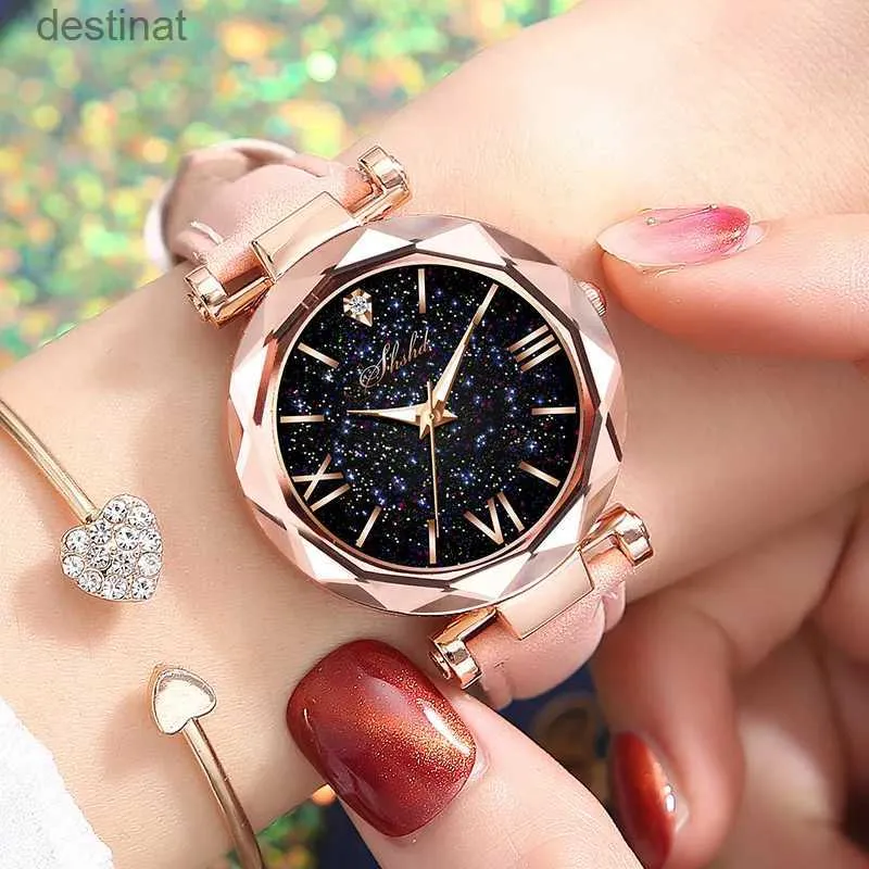 Zegarki damskie kobiety Watch Romantic Starry Sky Wristwatch Fashion Ladies skórzany zegar zegarowy dla kobiet renogio feminino Montre femmel231216