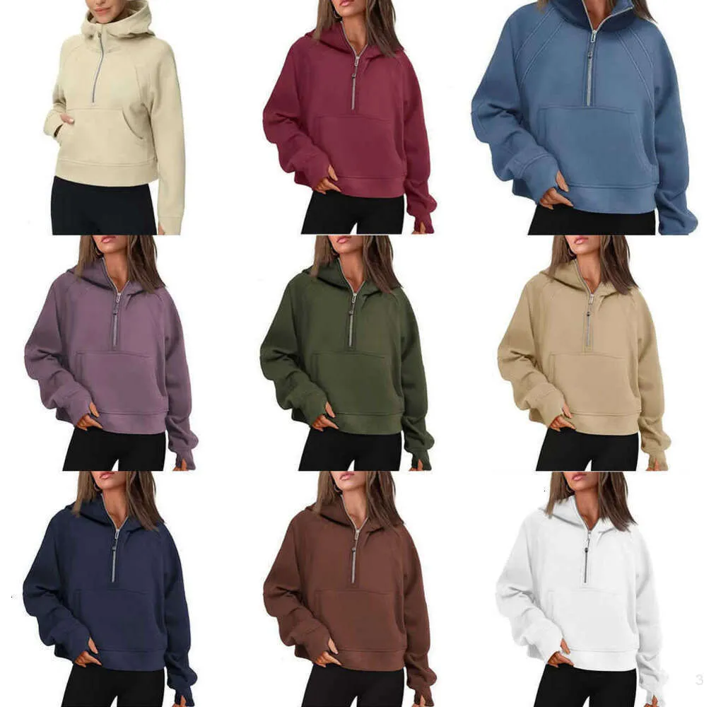 1lululemen-56 Sudaderas con Capucha para Mujer Sudaderas Otoño Invierno Traje De Yoga Sudadera con Capucha De Buceo Suéter Deportivo con Media Cremallera Chaqueta Suelta para Gimnasio Fitness Abrigo Corto De Felpa Sudadera 99