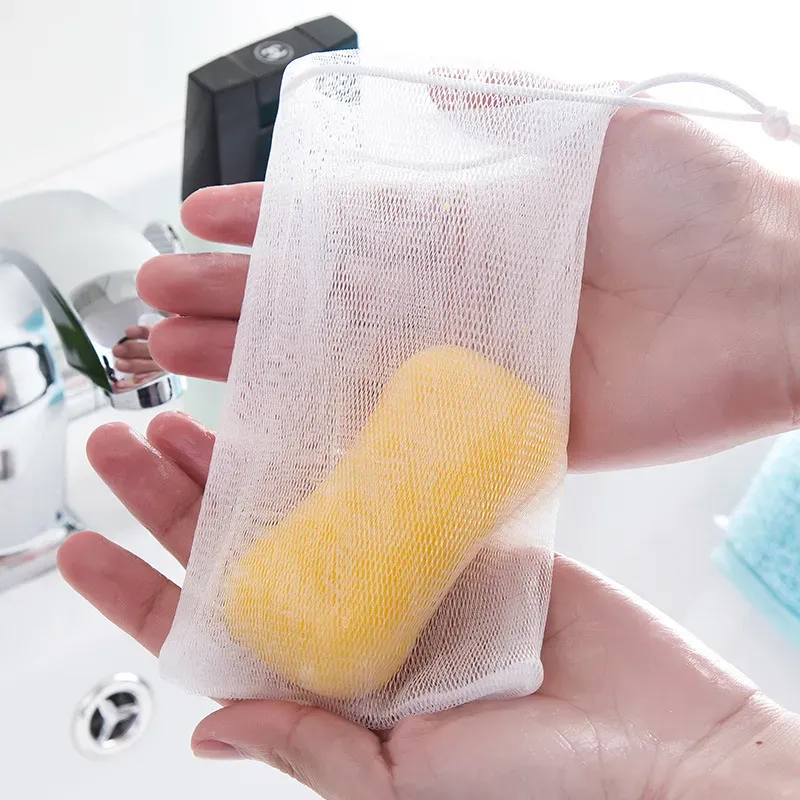 Pochette à savon en maille exfoliante 9x12cm, filet à bulles en mousse, sac d'épurateur de bain, sacs à cordon de serrage LL