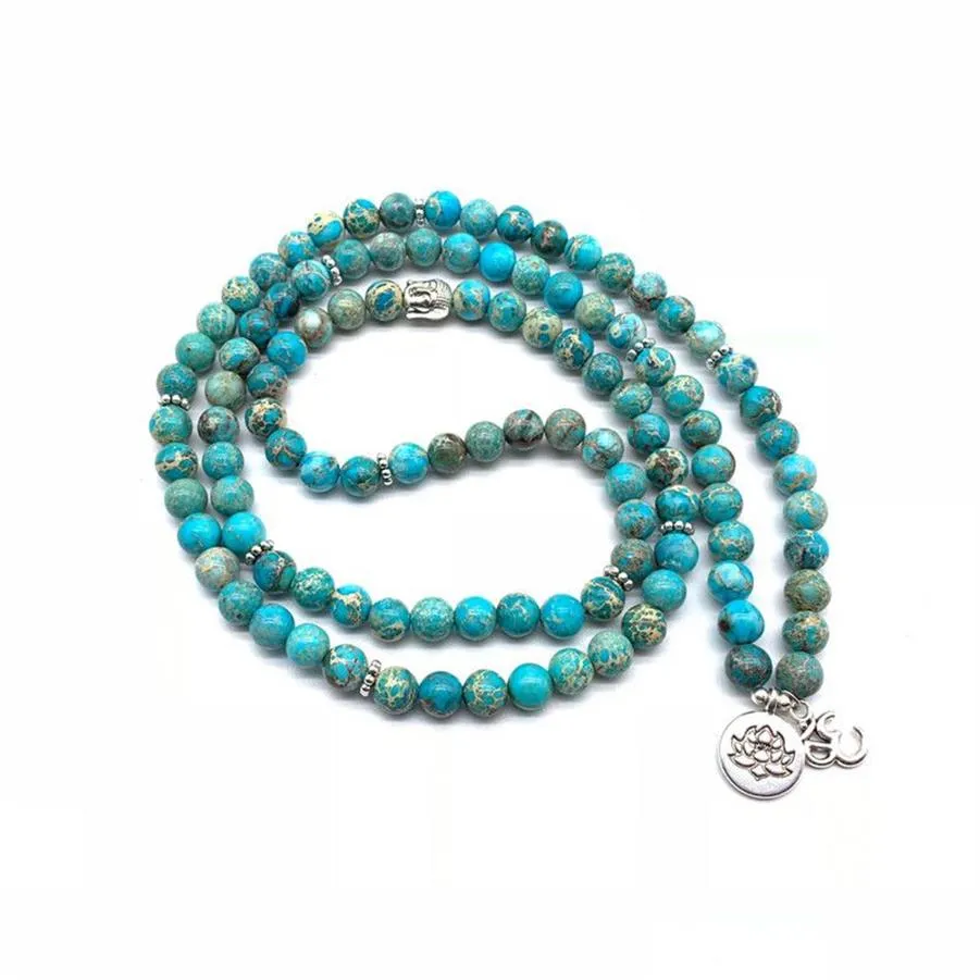 108 Mala Collana con braccialetto di perline Regalo di gioielli in pietra naturale per le donne Yoga Lotus Om Bracciale Meditazione Pietra curativa CX200730252W