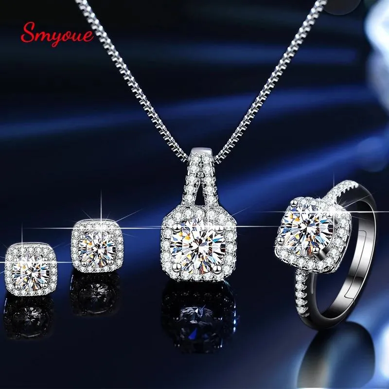 Pendentifs Smyoue S Sterling Sier Moissanite ensembles pour femmes D couleur Moissanite bague collier boucle d'oreille mariage diamant bague bijoux cadeau