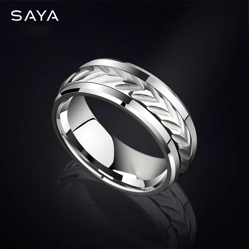 Pierścienie ślubne pierścień dla mężczyzn szerokość 8 mm biżuteria wolframowa szczotkowane wykończenie obracane swobodnie na branżę weselną spersonalizowaną 231215