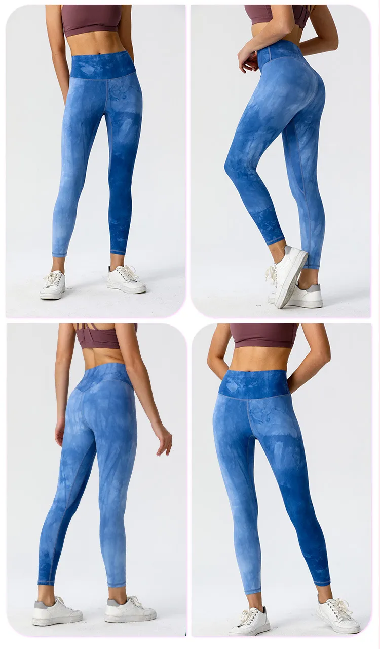 Pantalon de yoga pour femmes, vêtements de yoga, teinture par nouage, taille serrée, élastique, séchage rapide, exercice de fitness, sens nu, course à pied, taille haute