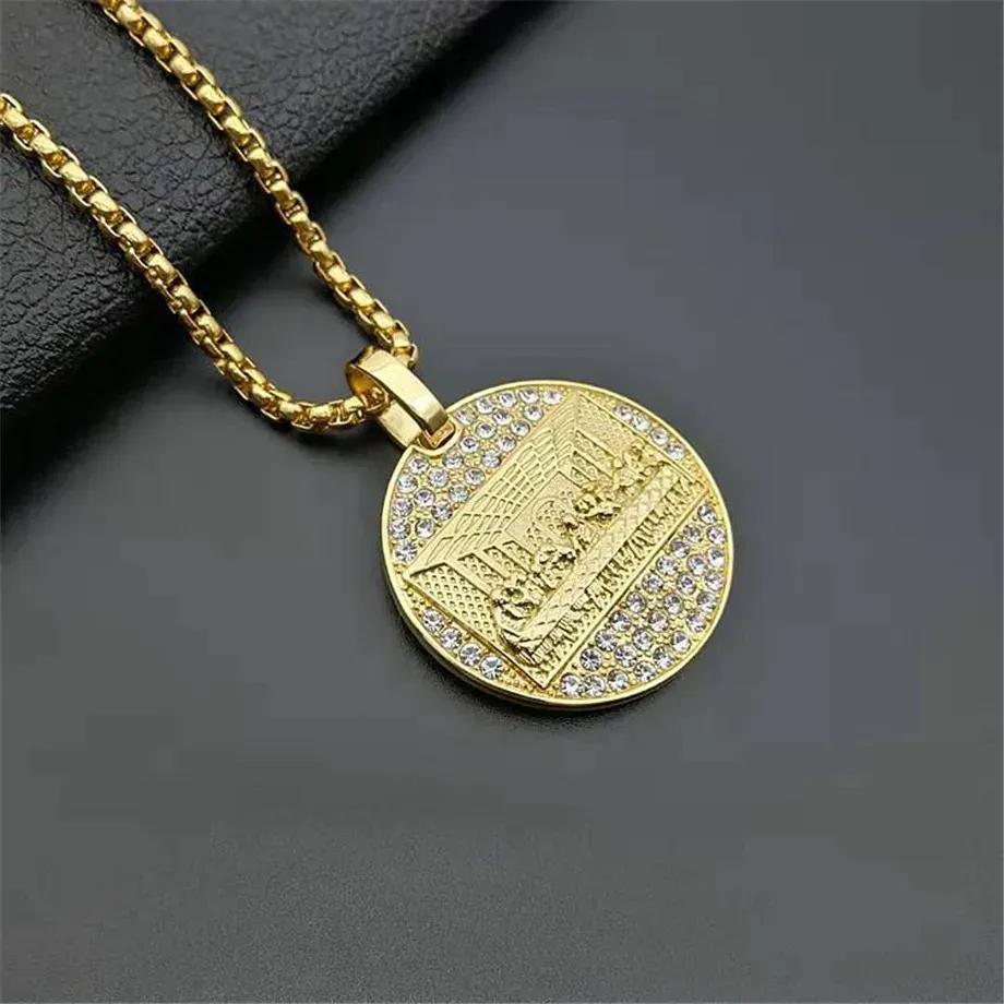 Ciondolo Ultima Cena in oro giallo 14k Colore oro ghiacciato Collana rotonda con zirconi bling per uomo Regalo per la festa del papà Gioielli Hip Hop