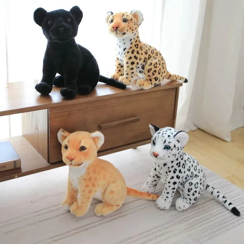 Stuffed Plush Animals High Quality Simulation Leopard Plush Toy Cute Lion Pet Black Panther Doll Kids Baby Birthday Present Soft Stuffed Plush Toy 231216