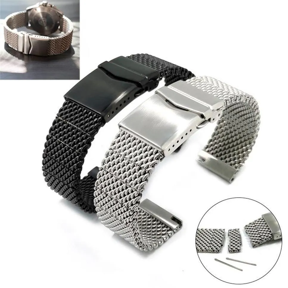 Bracelets de montre Solide 22mm pour bracelet de montre Breit-ling 5 mailles en acier inoxydable bracelet homme extrémité plate noir argent assurance à dégagement rapide Buc210Q