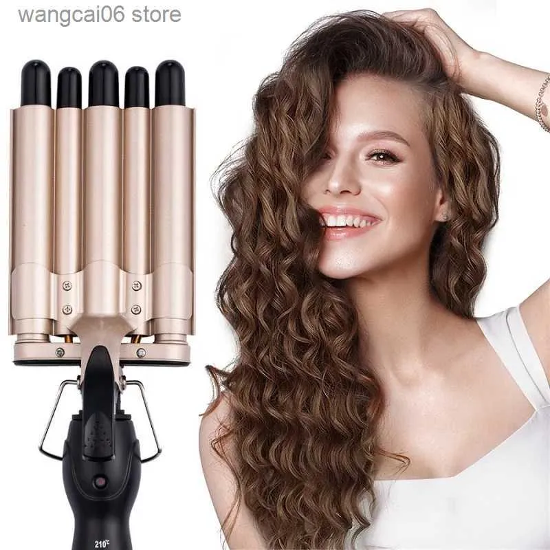 Prostownicze do włosów Ceramiczne szkliwo 5 lufy Krążka na plaża Waver Curling Iron Szybki ogrzewanie do włosów maszyna do obrzeży włosów 5 baryłek 13-16 mm T231216