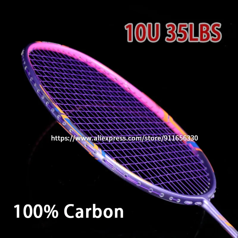 Badminton Rackets 1pcs Lightest 10U Full Carbon Fiber Badminton Rackets Strunkt High Spänning 35 kg G5 13KG Professional Training Racquet med påsar 231216