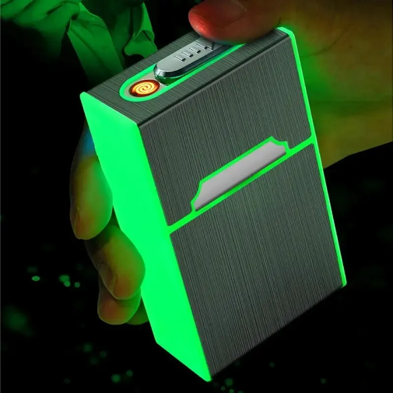 1PC 20 Pojemność Luminous Unisex Tobacco Case, USB Tobacco Box z Lżejszym