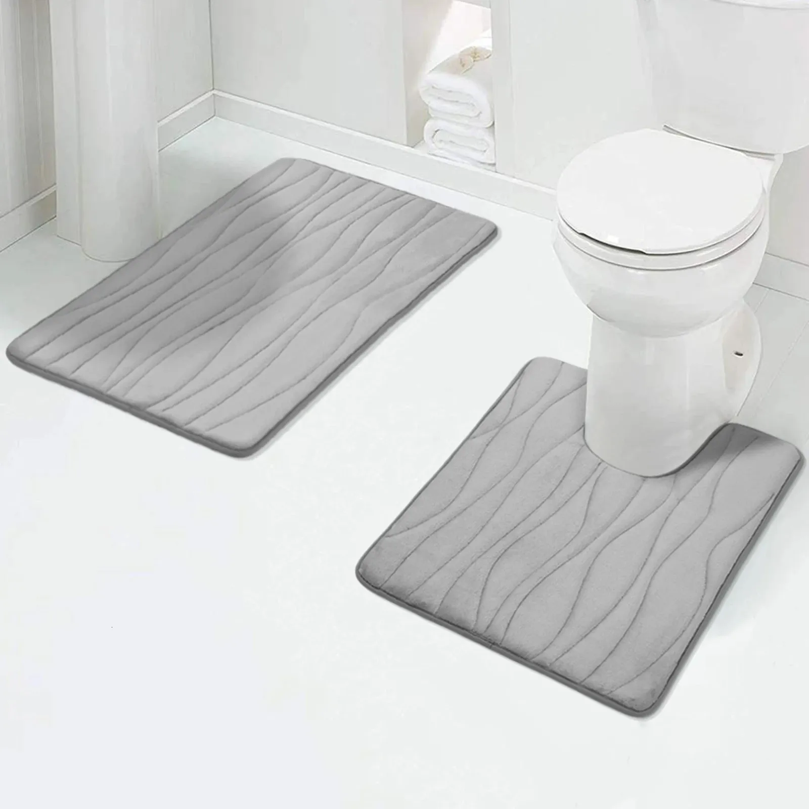 Carpet Olanly 2PCS Bathroom Rug Set Non-Slip Absorbent Shower Pad Soft Memory Foam Toilet Mat U Shaped Carpet Rectangle Floor Bath Mat 231215